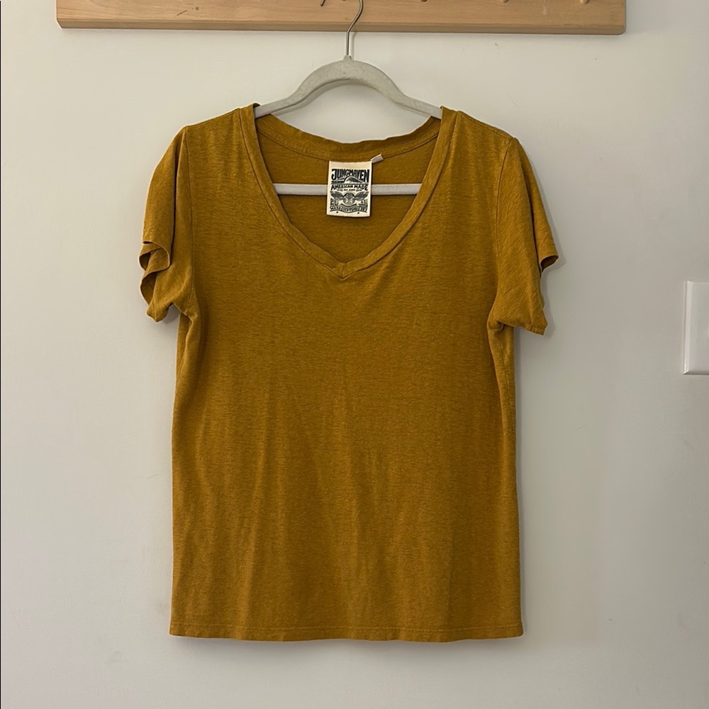 Jungmaven V-Neck T-Shirt. Size: XS. Color Mustard.